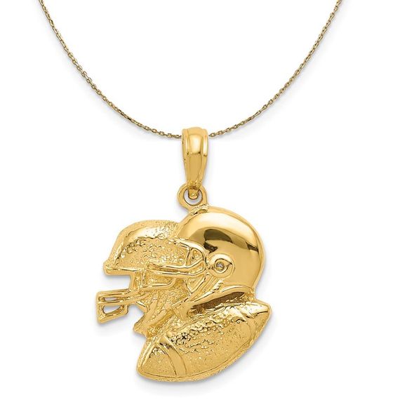 14k Yellow Gold Double Helmet and Football Necklace - 18 Inch